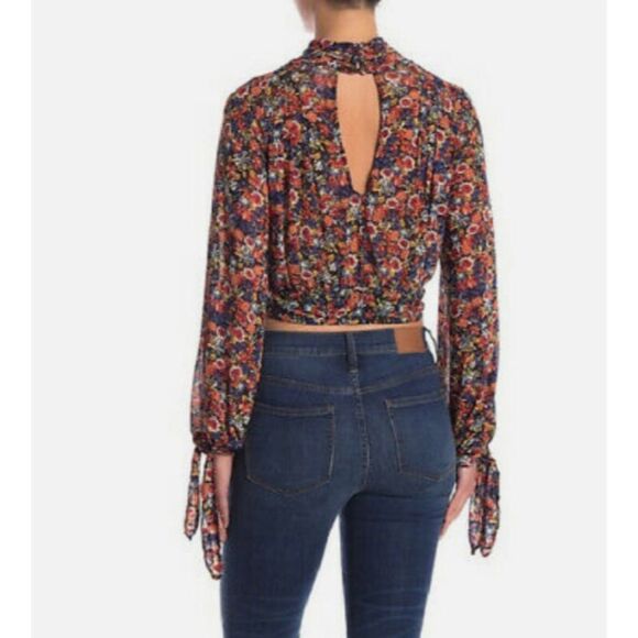 Free People All Doled Up floral long sleeve mesh turtleneck crop top - Picture 2 of 11